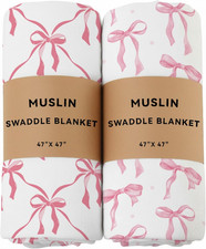 2 Pack Pink Bow Muslin Swaddle Blankets 70 Bambo 30 Cotton Breathable Receivin