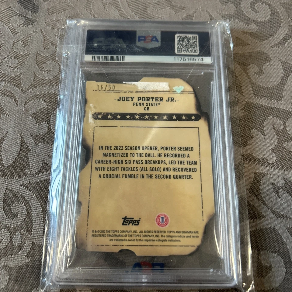 2022 Bowman Best University Joey Porter Jr Bandits Lava Refractor 16/50 PSA 9 - Image 4 of 4