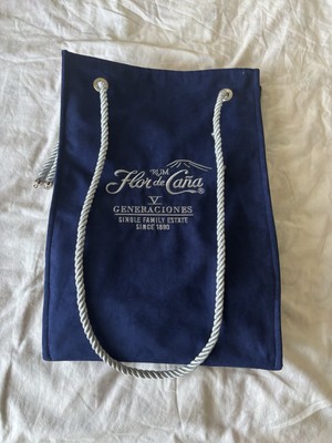 Flor De Cana Tote Bag Rum Dark Blue Thick Quality Long Straps Embroidered