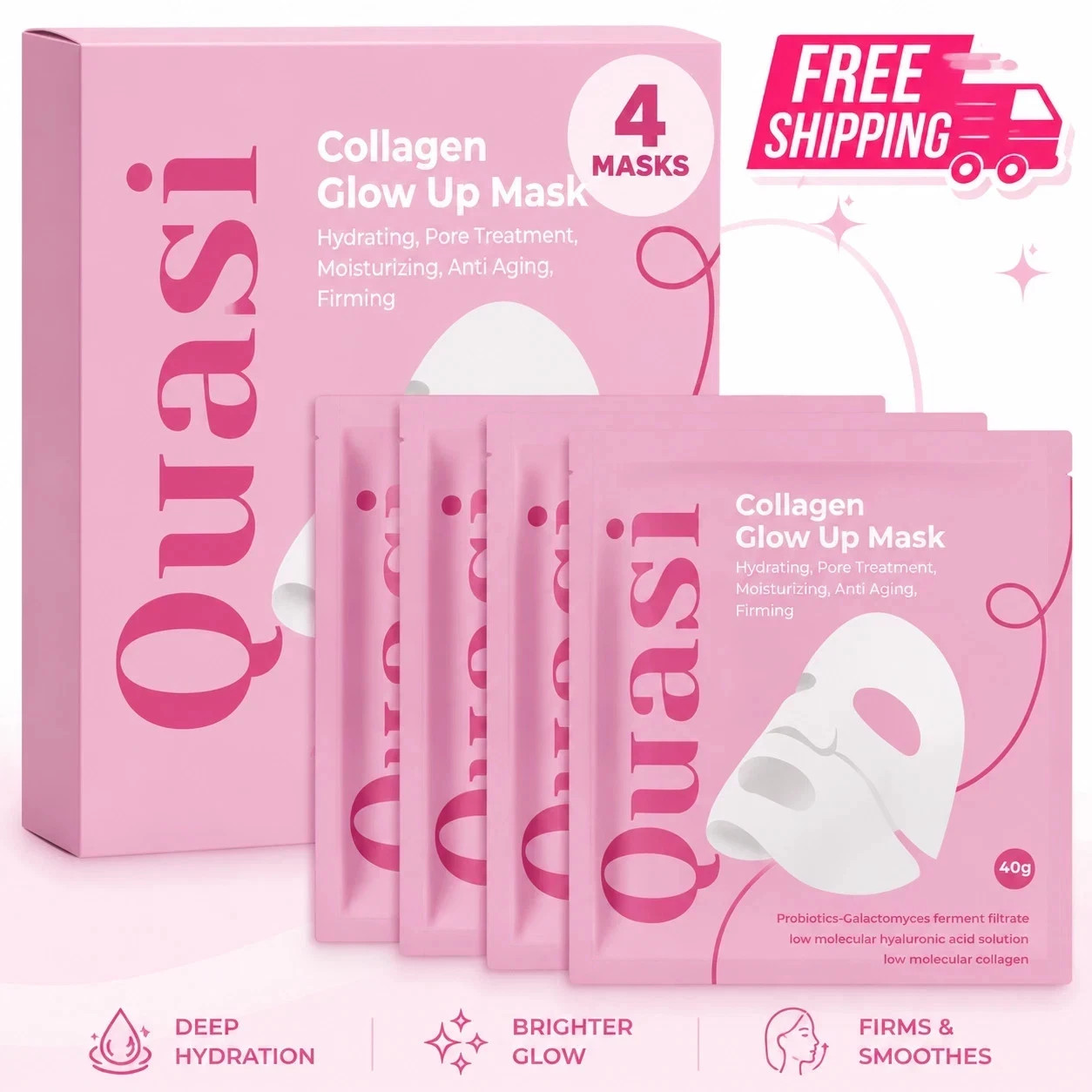 Quasi-Collagen Glow Up Mask | Hydrating & Firming Facial Mask - 4 pcs/box