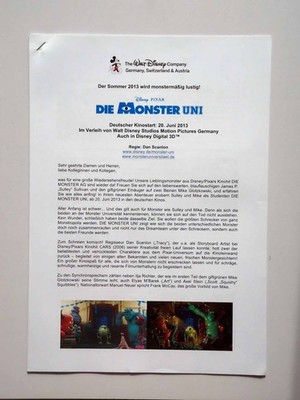 Die Monster Uni - Dan Scanlon - Ilja Richter - Elyas M'Barek - Presseheft