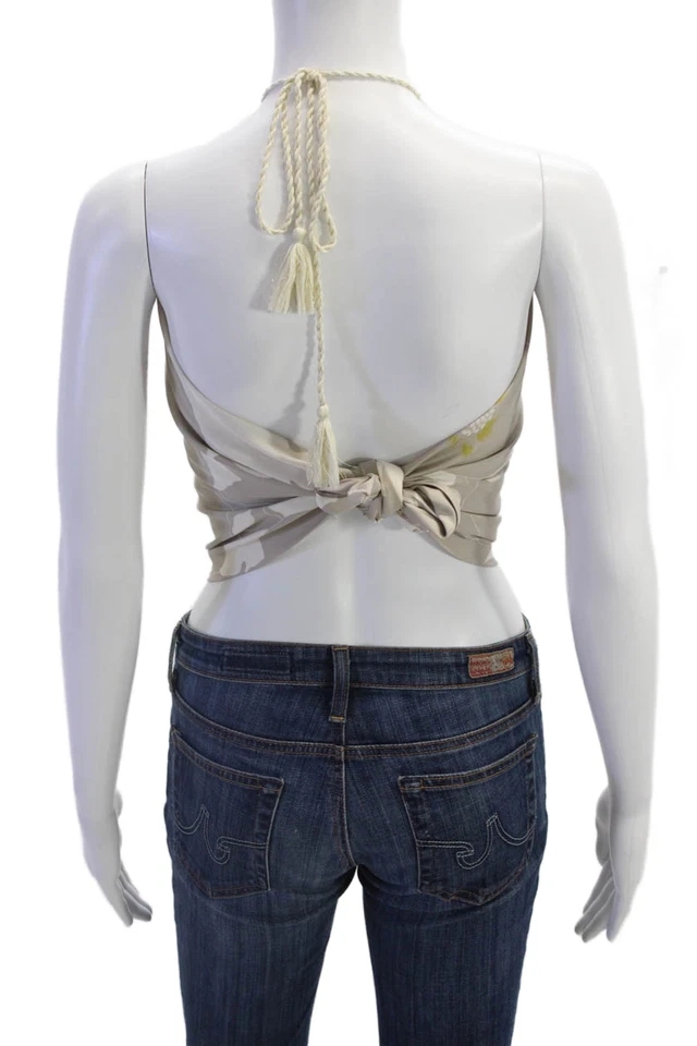 Camiseta sin mangas Pop Saint Barth para mujer beige recortada floral cuello alto talla uno Foto 3 de 4