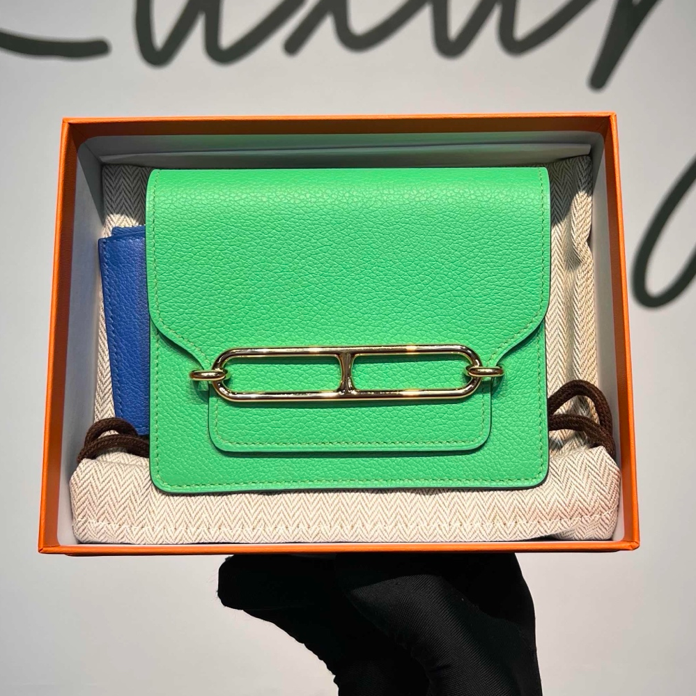 Hermes Roulis Slim Wallet Evercolor Leather Green Silver Women