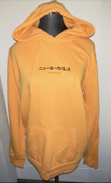 Cotton On Garments Unisex Orange Pullover Fleece Hoodie Pockets Size M