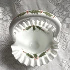 FENTON MILK GLASS HOBNAIL CHRISTMAS HOLLY BASKET SIGNED/HANDPAINTED