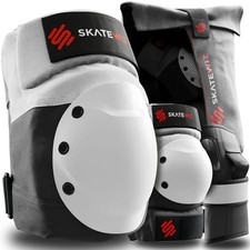 SKATEWIZ Adult Knee  Elbow Pads Set L, Grey/White - Skateboarding, Skates