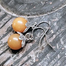 Artsy Leaf Capped Red Aventurine Gemstone Dangle Silver Platinum Plated Earrings