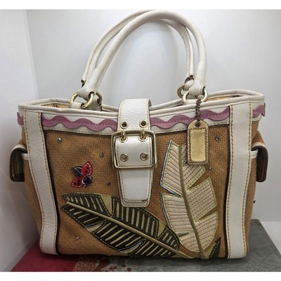 COACH Lady Bug Leaf Ltd Edition Burlap Leather Hampton Handbag 8/10 Condition