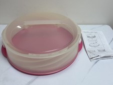 Tupperware Collapsible Cake Taker Pink Round Carrier With Lid And Base New