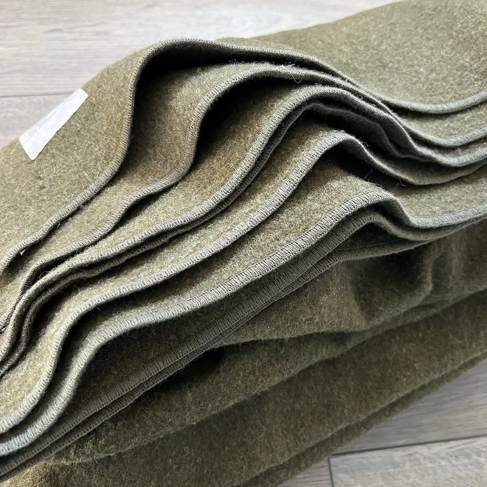 Manta de cama militar vintage de lana de EE. UU. OG-118 66” X 84” OD verde resistente al encogimiento Foto 4 de 4