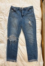 Madewell The High-Rise Slim Boyfriend Jean Womens 28 Blue Distressed Stretch