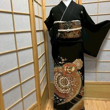 6442 Japanese Tomesode Kimono Vintage Womens Silk Fabric Robe Kimono only sold