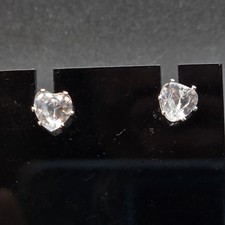 Cubic Zirconia Heart Stud Earrings Silver Tone CZ