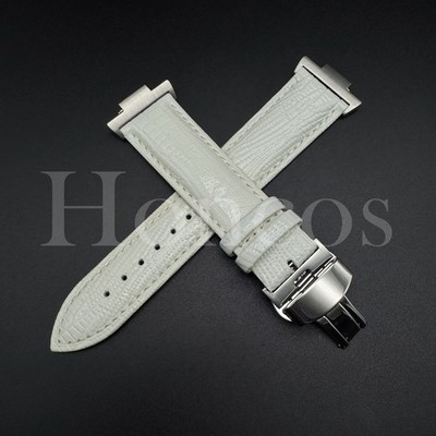White Genuine Leather Lizard Watch Band Strap Fits for Tissot PRX Adapter Clasp