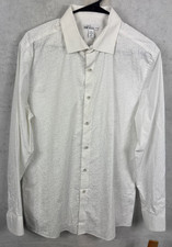 Bar III Slim Fit Floral Print White Men Button Up Dress Shirt Large 16-16.5 L/S