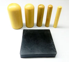 Jewelry Forming Tools Set 5 Piece Wood Dapping Punches Domed & 4" Rubber Block