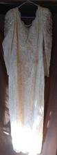 Beautiful Vintage Ivory Form Fitting Beaded Wedding Dress With 7 Ft Train