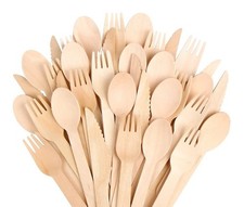 Mixed Wooden Cutlery Set Birchwood Spoons Forks Knives Disposable for Catering