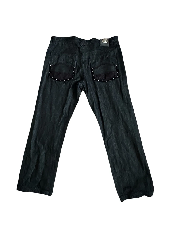 Jeans anchos oscuros holgados vintage Y2K 42X34 soporte corona hip hop rap patinador negro Foto 2 de 4