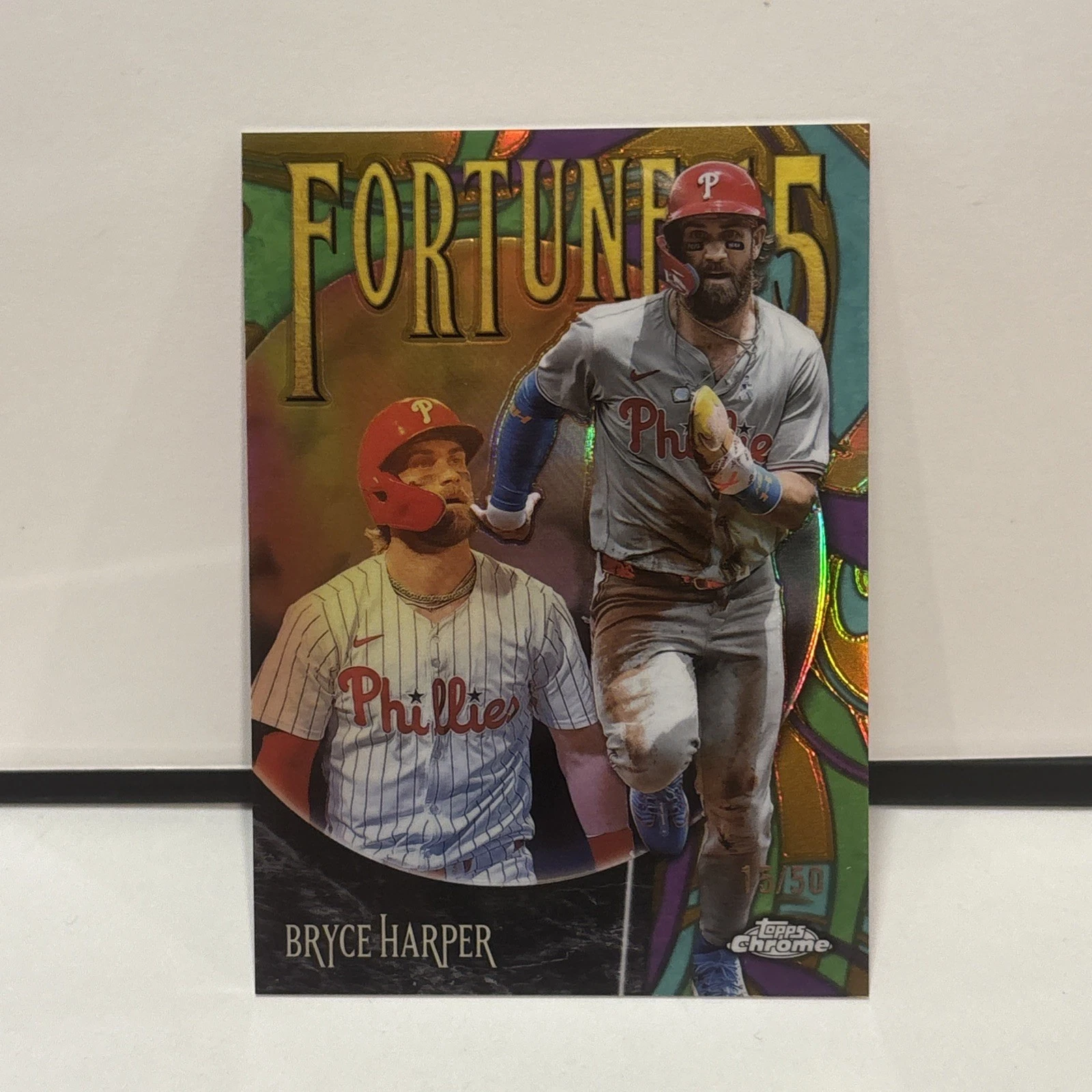 2025 Topps Chrome Baseball Bryce Harper FORTUNE 15 Gold Refractor /50  #F15-6