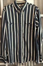 VTG 80s Wrangler Brushpopper Vertical Striped Button Shirt X-Long Tails USA