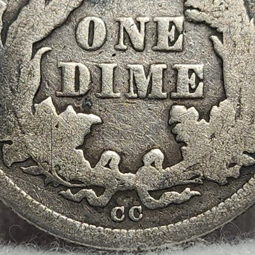 1876-CC Seated Liberty Silver Dime, Carson City Mint Issue, VG Details - R15c