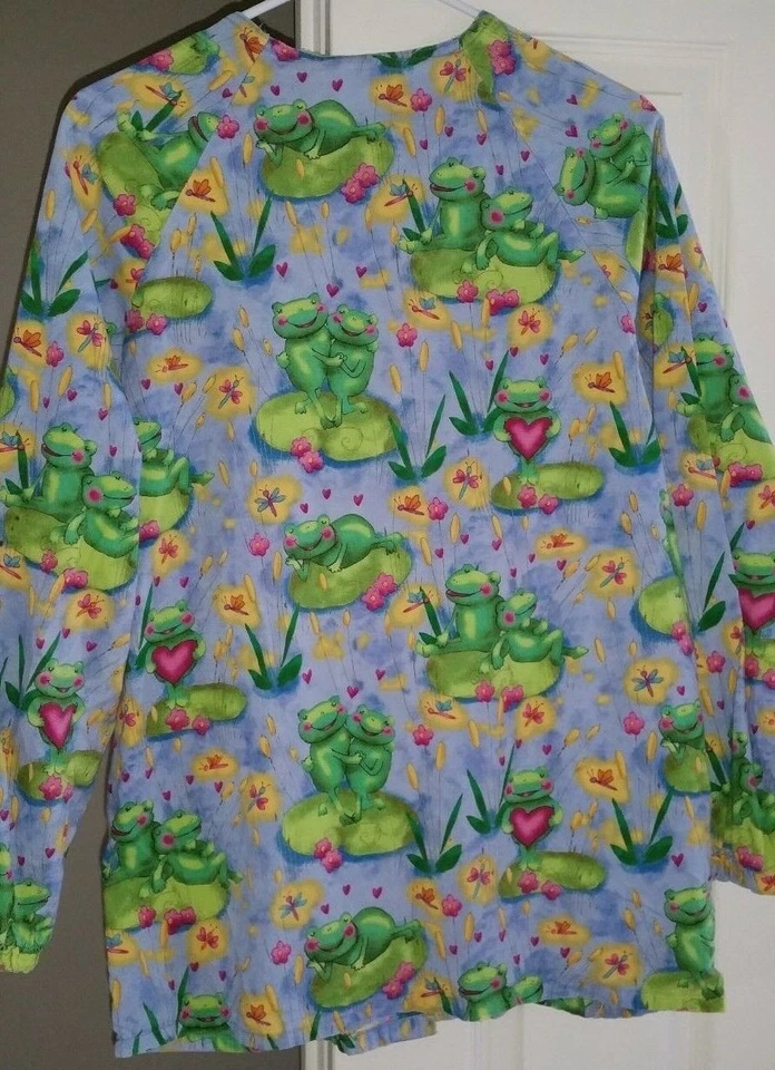 Camisa Médica Blusa Top Blusa White Swan para Mujer Talla M Mediana Frog Lilly Pads Foto 4 de 4