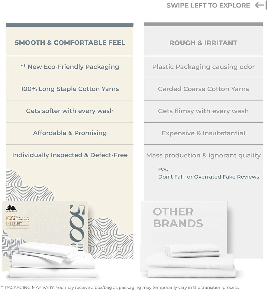 Juego de sábanas dobles de algodón - Juego de sábanas dobles 100 % algodón de 500 hilos, 3 piezas dobles Foto 2 de 4