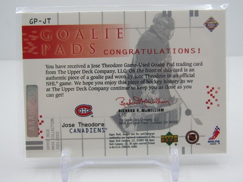 JOSE THEODORE 2001-02 UD MASK COLLECTION PATCH AUTOGRAPH AUTO #9/23- CANADIENS!! - Picture 2 of 2