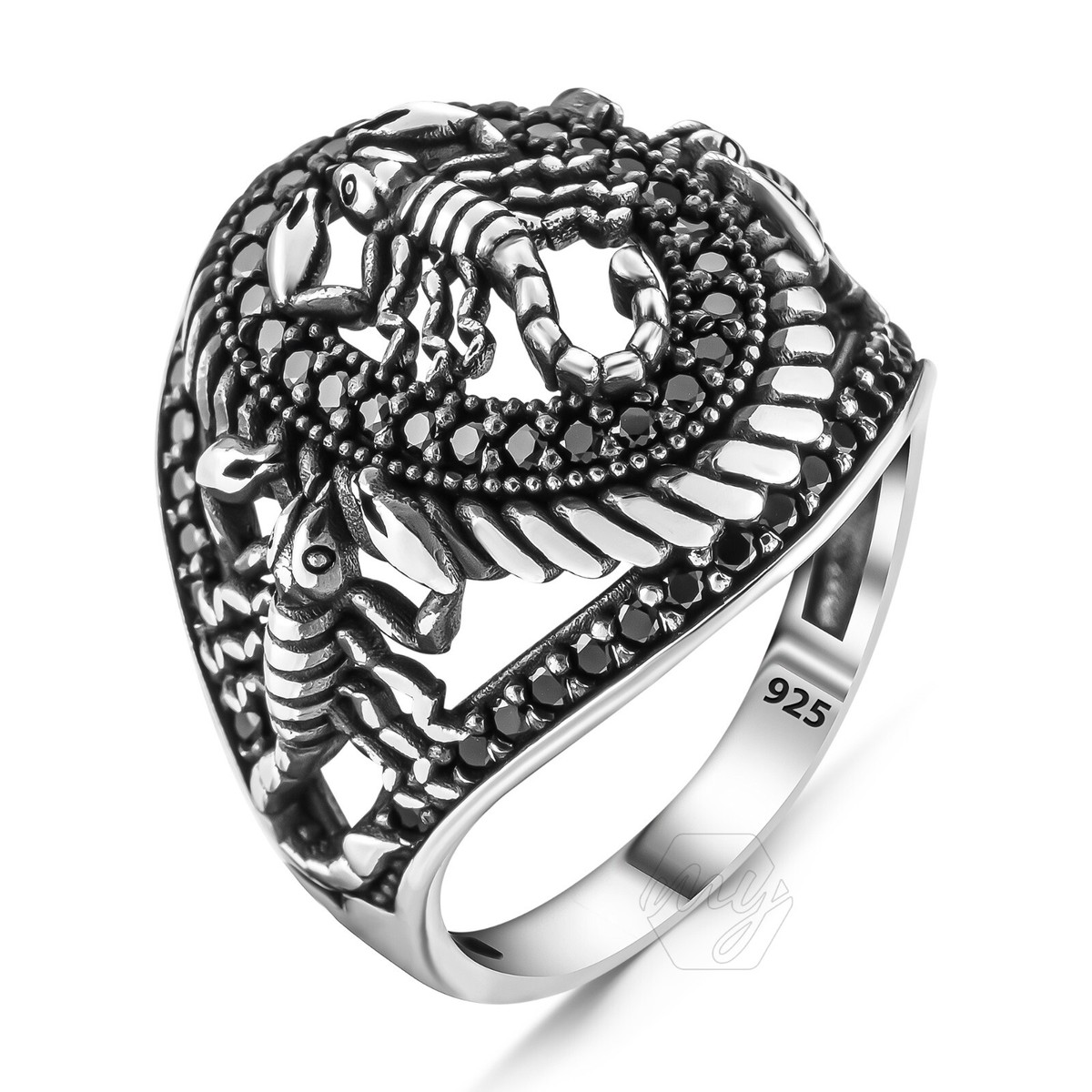 Solid 925 Sterling Silver Skull Ring For Men - Black Micro Stone, Size 10.5, Turkish Made - View #10