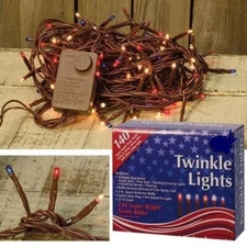 NEW PRIMITIVE AMERICANA Teeny Lights 140 Ct TWINKLE Brown Cord Strand INDOOR