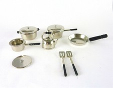 Dollhouse Miniature Metal 10 Pc Silver Tone Pots and Pans Set, G6105