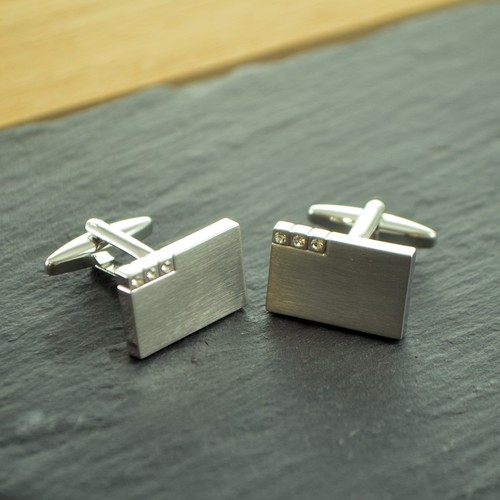 Gemelli design 3 cristalli finitura metallo spazzolato satinato liscio 19mm x 12mm X2N292 - Foto 2 di 2