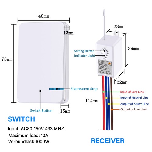 Wireless Smart Lamp Light Wall Switch w/ Receiver for Lamp ON/OFF Remote Control - Picture 8 of 11