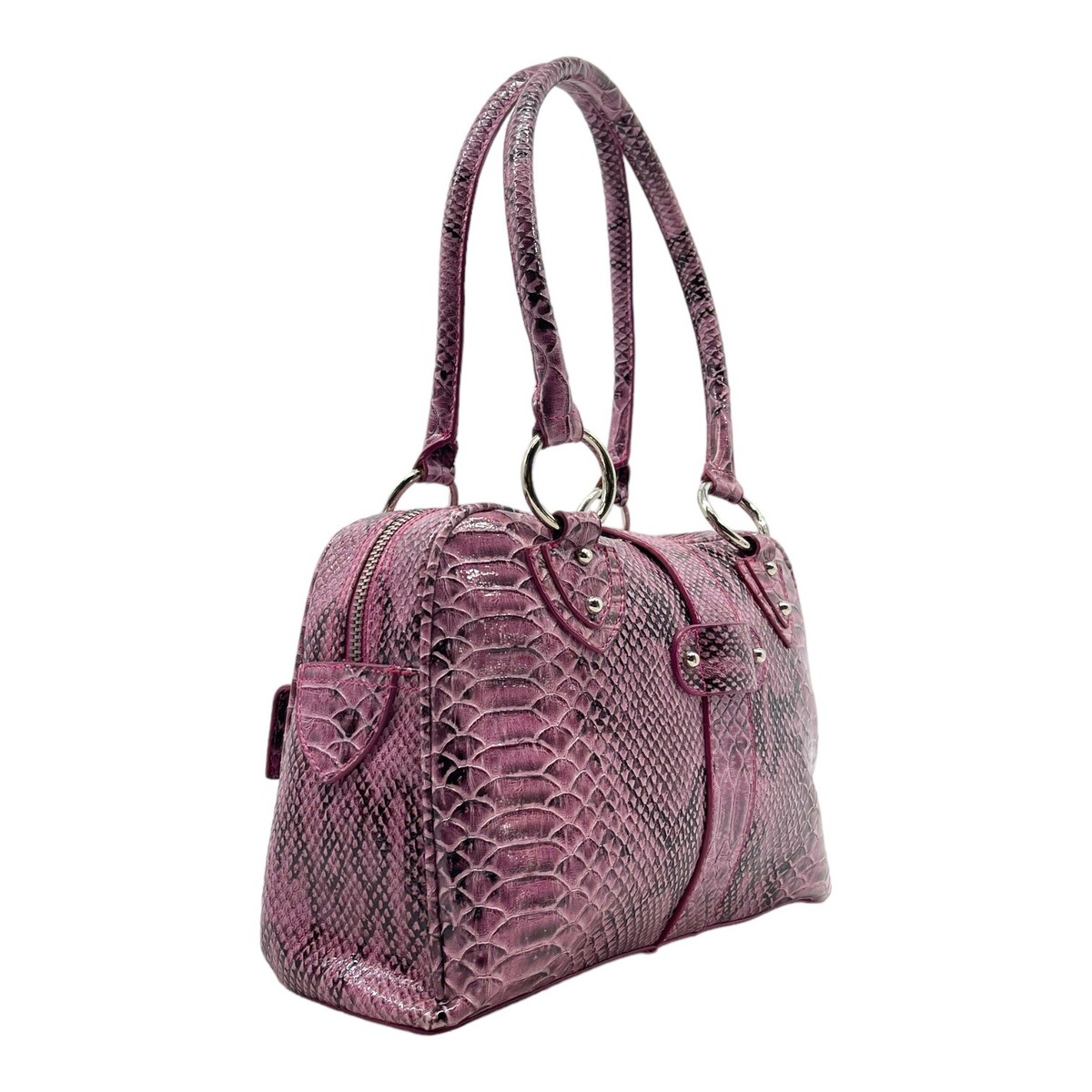 Vintage 90s Y2K Large Python Embossed Leather Satchel Bag Handbag 