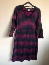 Anne Klein Pullover V-Neck Black & Pink Striped Sweater Dress Size Large