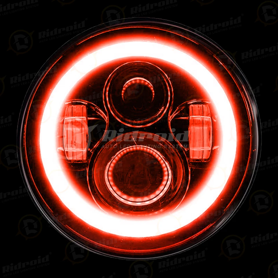 1x Faro LED redondo de 7 pulgadas H4 y rojo + halo ámbar para camioneta Dodge D100 D200 D300 Foto 2 de 4