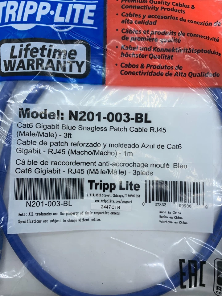 NEW Lot of 64 Tripp Lite N201-003-BL Cat6 Patch Cable 3Ft FREE SHIPPING! - Image 3 of 4