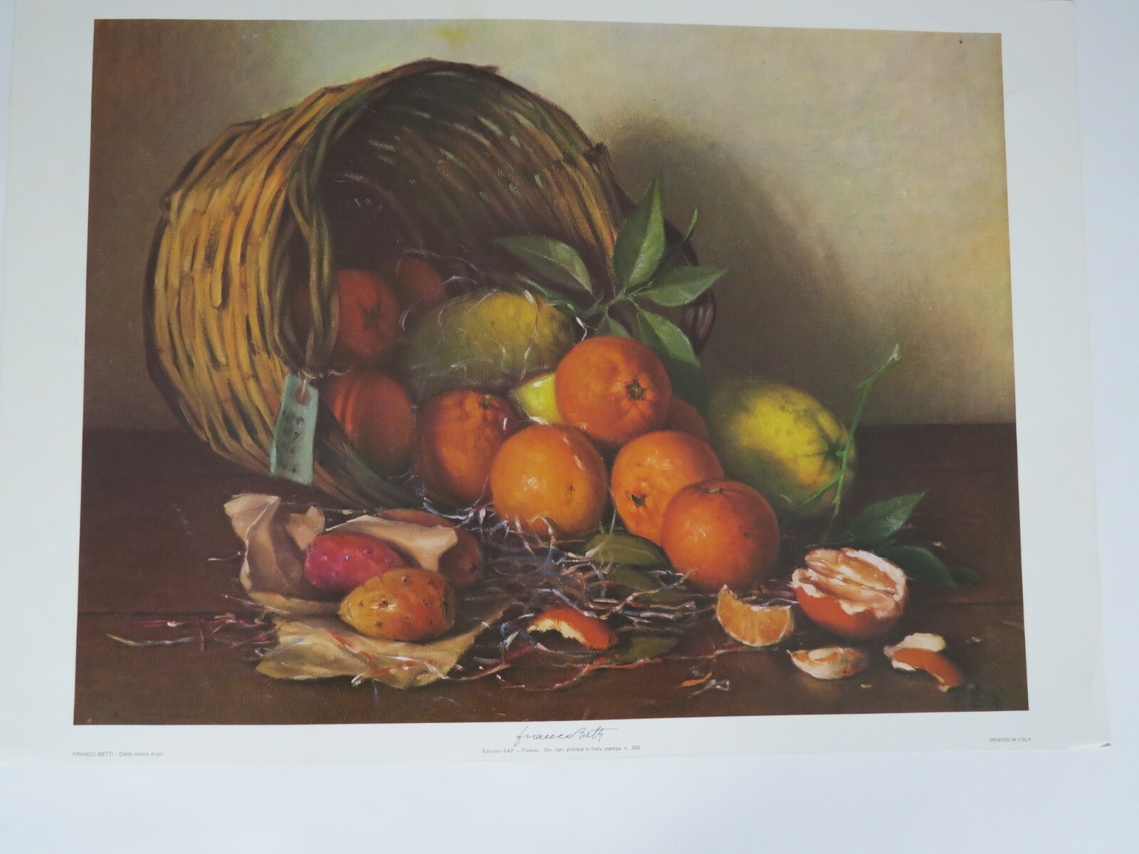 Arts print poster wall lithograph Franco Betti Fruit Basket Italy still life 