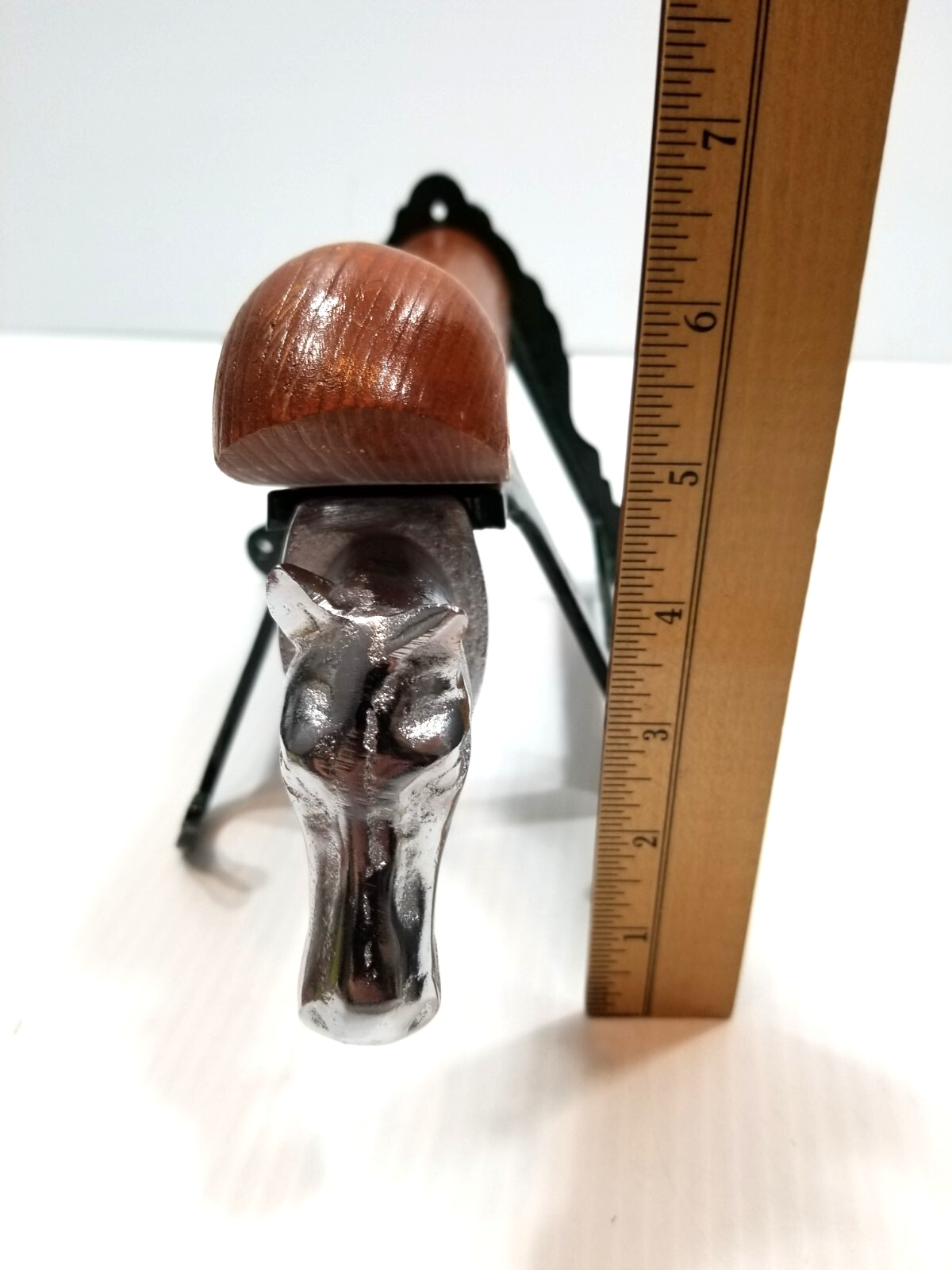 Cast Iron & Wood Aluminum Horse Head Green Tack Rack Holder Hook Barn