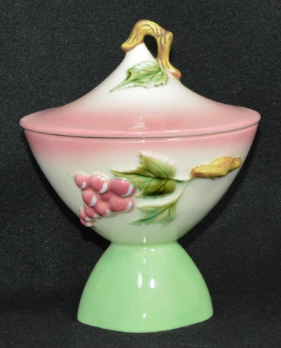 Hull Art Pottery Tokay #9 Covered Candy Dish Pink Green Red Berries 8 1/2" Tall