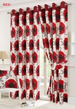 Image of Floral Design Ful Lined  ISLA Eyelet Curtain Pair Tie Back FREE Matching Cushion