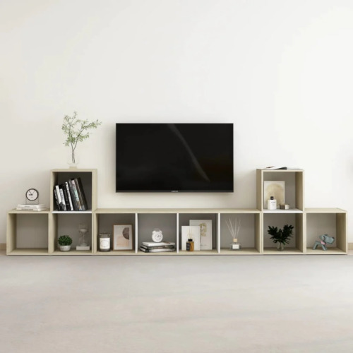 5pcs TV Cabinet Set White Sonoma Oak Wood Material-