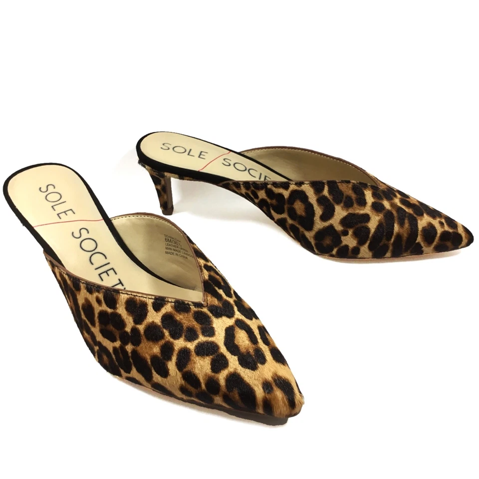 NEW! SOLE SOCIETY Calf Hair Leopard Kitten Mules Sz 6 - Image 3 of 4