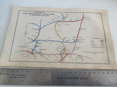 DENTON FÜHRUNGSBRÜCKE STALEY OLDHAM MIDDLETON ASHTON LEES AIREY EISENBAHNKARTE 1884