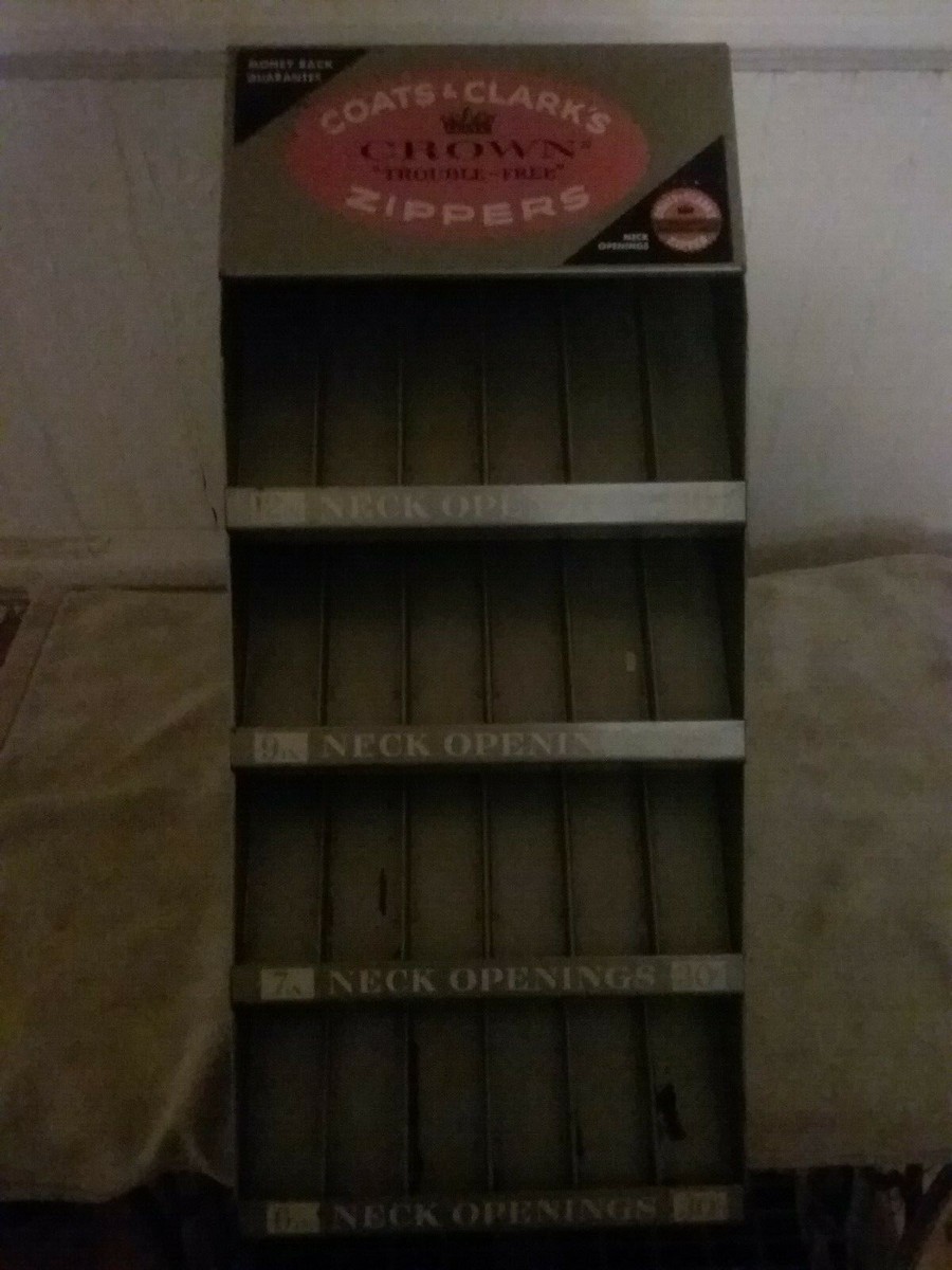 Vintage Coats & Clarks Crown Zipper Metal Tin Store Display Rack