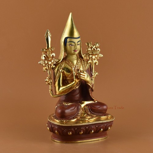 Estatua de cobre pintada a mano dorada tallada a mano Guru J Tsongkhapa Patan Nepal - Imagen 2 de 4