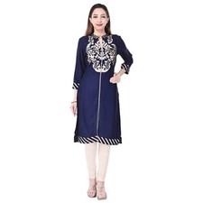 Straight Cotton Embroidered Regular Fit Kurti Office And Party Wear