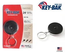 Key-Bak Retractable Key Reel - Black - 15 Keys - USA - 24" Stainless Steel Chain