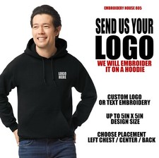 Custom Hoodie Embroidery - Black Pull over Hoodie - Custom Text/Logo -